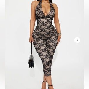 Fashion Nova Black Lace Halter Bodysuit